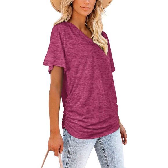 Women's Fuchsia Summer T-shirts Short Sleeve Fit Shirts Spring Fashion - Picture 3 of 4